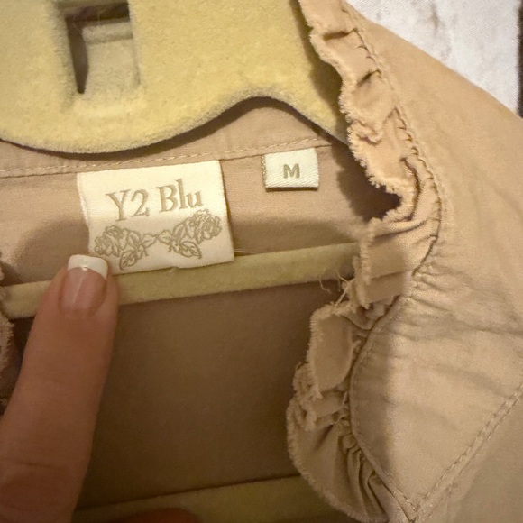 Y2 Blu Lightweight Khaki Ruffle Collar Utility Jacket Size Medium - Picture 2 of 9